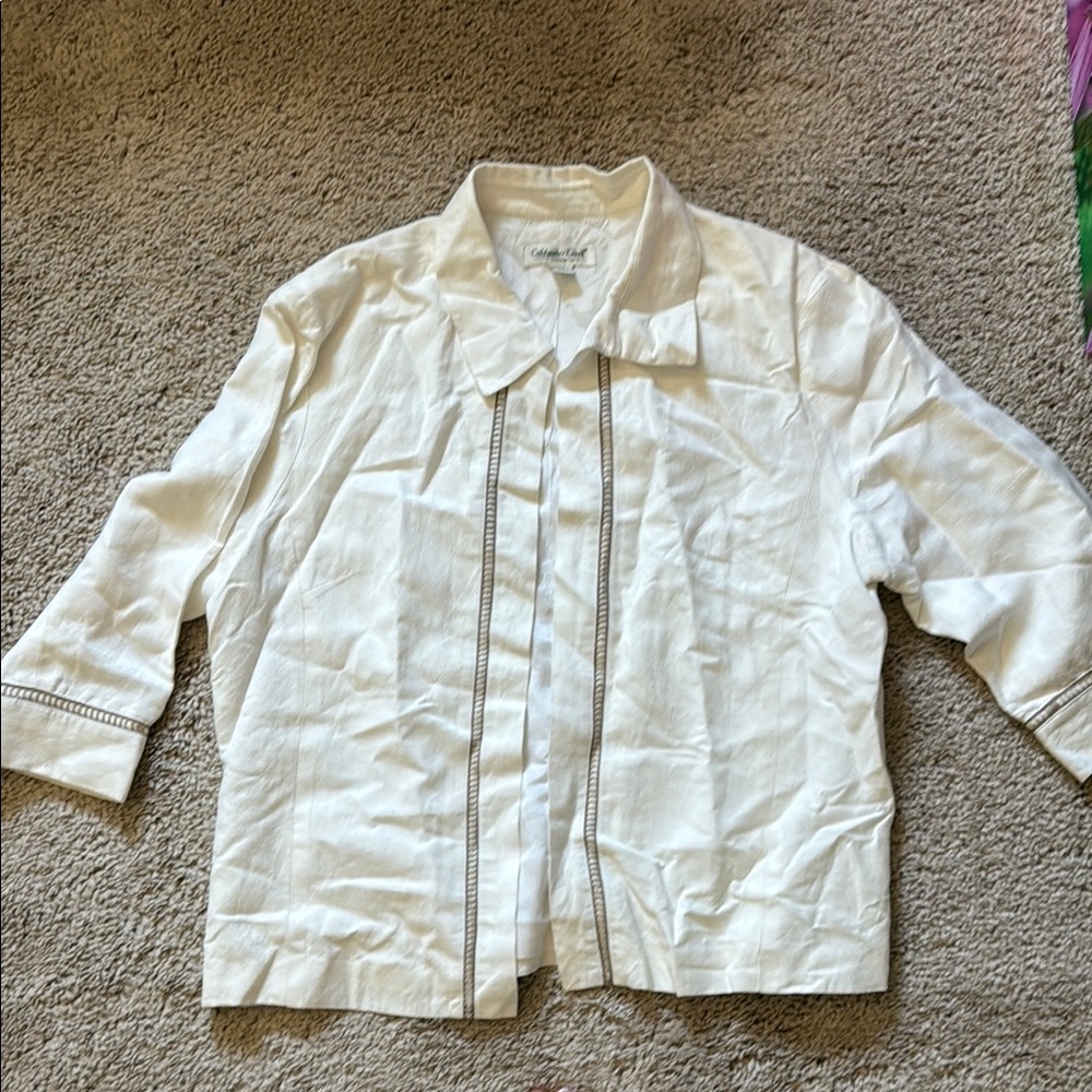 Coldwater Creek Cream Women's Blazer 3/4 sleeve Jacket with Embroidered detail